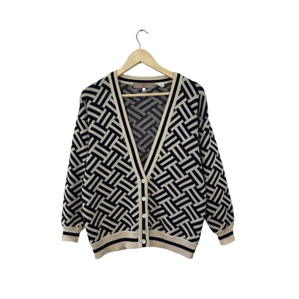 Vintage Perry Ellis Portfolio Small Cardigan Sweater Cotton V-Neck Womens